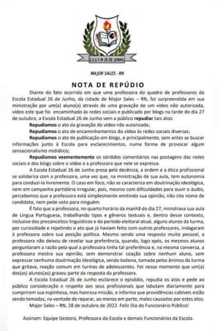 Pronto: professora que deu aula de antibolsonarismo chama divulgação de 