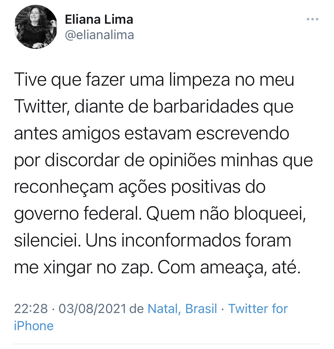 Natal: Jornalista Eliana Lima sofre ameaça