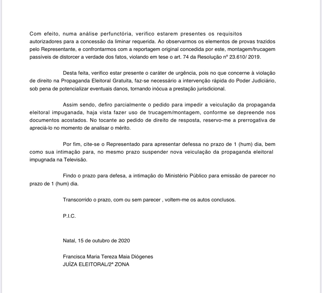 Juíza Tereza Maia determina que material de campanha de Jean Paul contra Álvaro Dias seja retirado do ar
