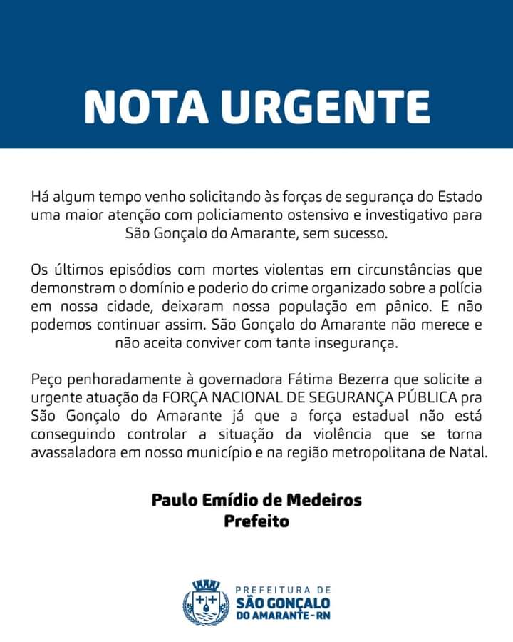 Clima de guerra em São Gonçalo do Amarante faz prefeito pedir reforço da Força Nacional