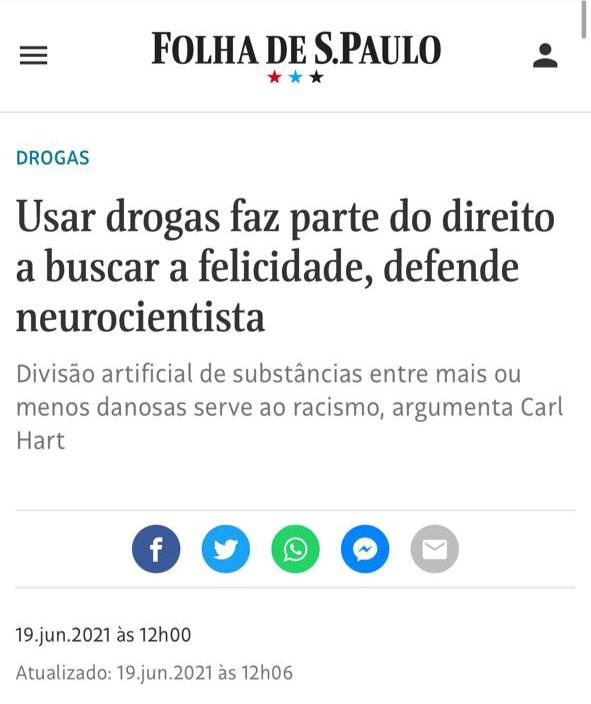 Imprensa doente dá espaço para neurocientista defender que “usar drogas faz parte do direito a buscar felicidade”