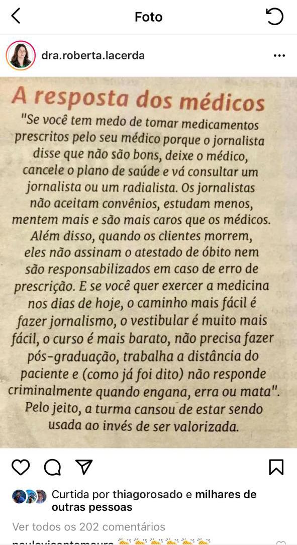 Roberta Lacerda alfineta imprensa: 