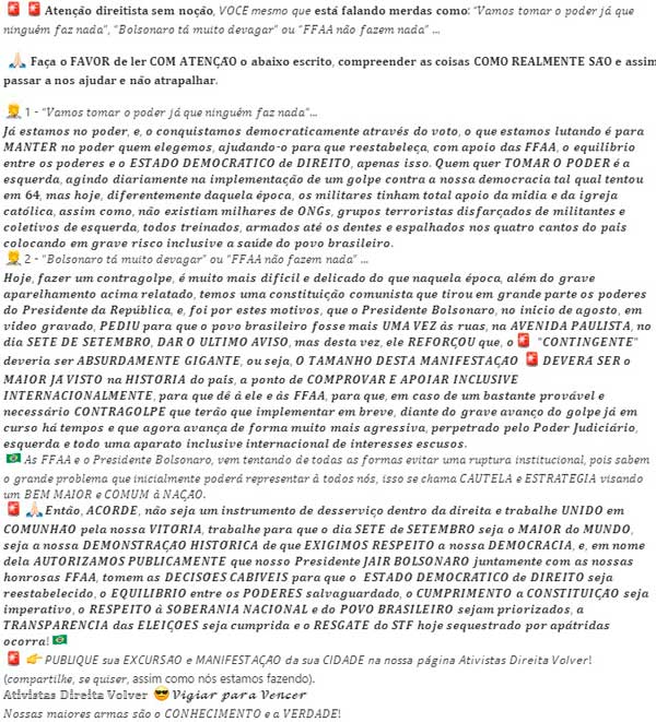 Bolsonaro envia mensagem no WhatsApp sobre “provável e necessário contragolpe” e chama para ato