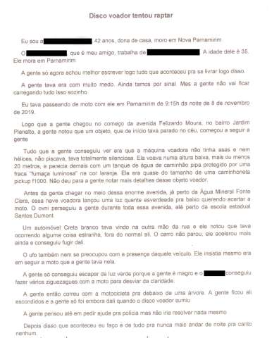 Mulher afirma ter sido perseguida por OVNI em Parnamirim