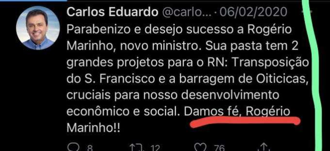 Rogério Marinho realiza as expectativas de Carlos Eduardo