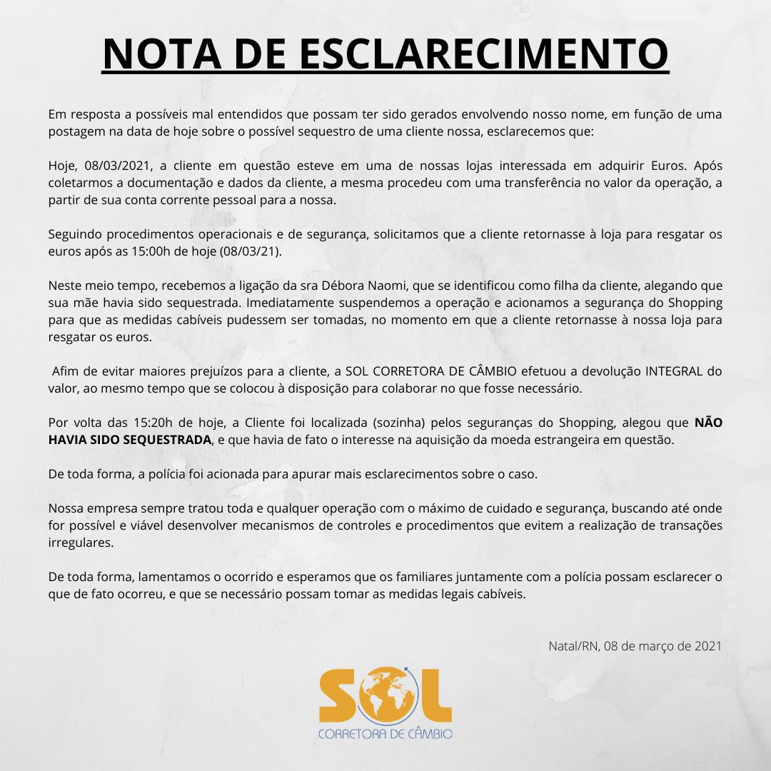Diante de sequestro, Sol Corretora de Câmbio atua com segurança