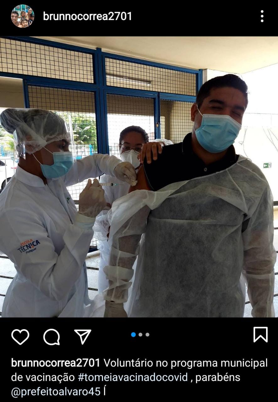 Vergonha: Chefe do setor de computação da Semtas fura a fila e toma a vacina, ainda agradece ao prefeito