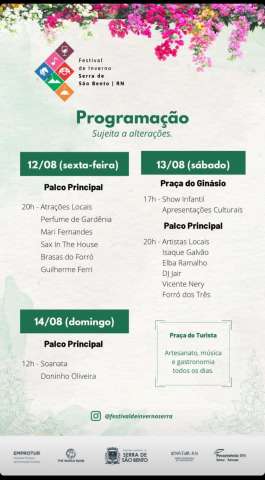 Veja a programação do Festival de Inverno da Serra de São Bento