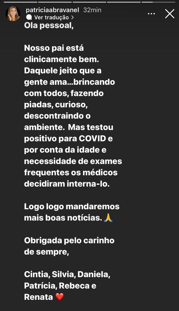 Filha de Silvio Santos divulga mensagem sobre o pai