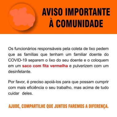 Urbana emite Nota sobre conduta segura contra Covid-19 no descarte de resíduos