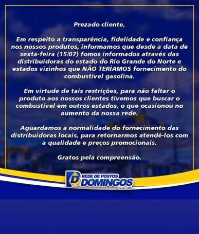 Gravíssimo (atenção Polícia Federal, MPF, MP, ANC, Polícia Civil): Rede de postos diz que não tem combustível nas distribuidoras do estado