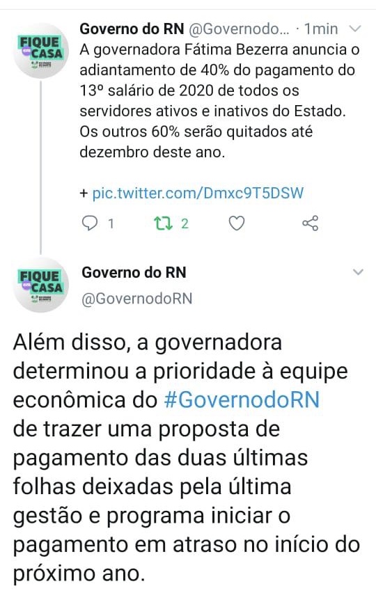 Urgente: Fatima anuncia pagamento de 40% do 13° salário