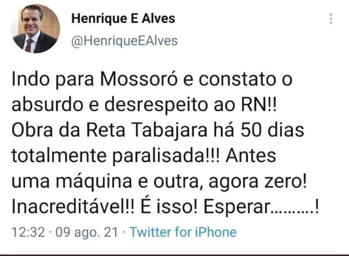 Piada: Henrique Alves reclama da Reta Tabajara