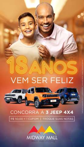 Midway presenteia seu público hoje com sorteios de três Jeep Renegade 4x4 e apresentação musical