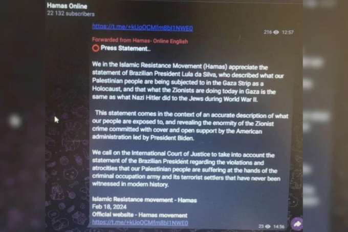 Hamas agradece Lula por comparar ação de Israel em Gaza a Holocausto