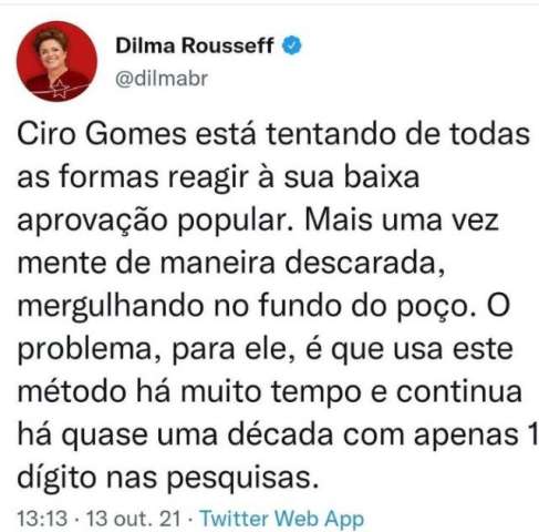 Esquerda lacradora: Dilma e Ciro Gomes trocam acusações no Twitter