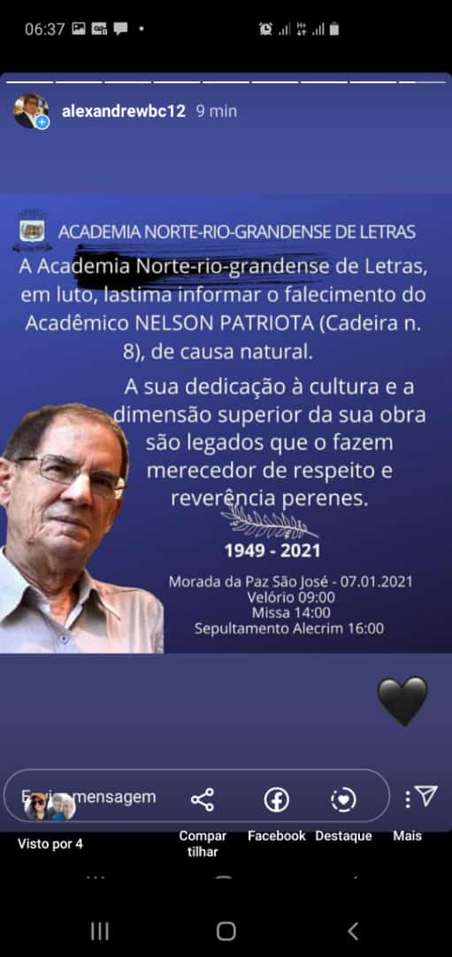 Morre aos 71 anos Nelson Patriota, membro da Academia Norte-rio-grandense de letras