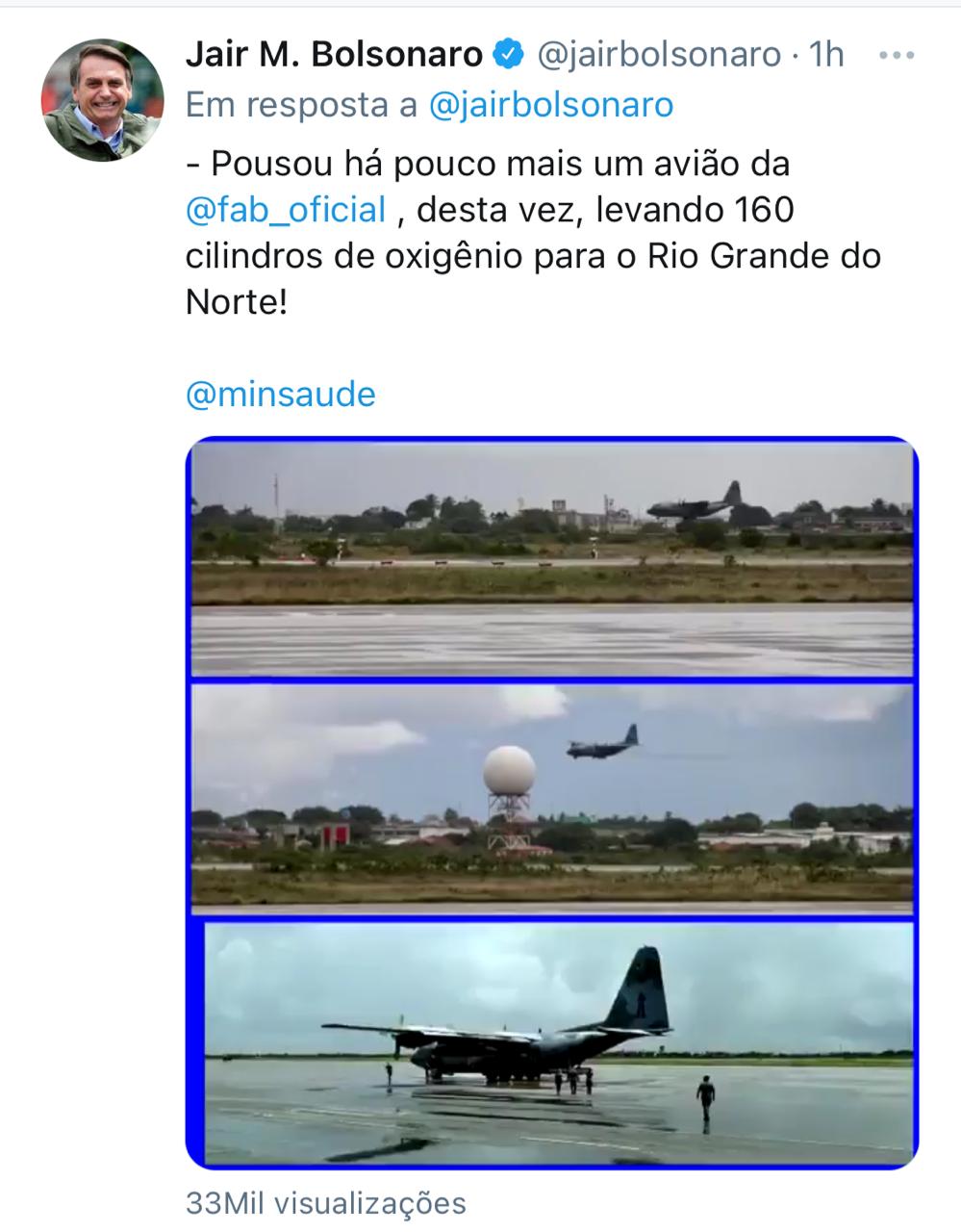 Ministério da Saúde entrega oxigênio para Rio Grande do Norte