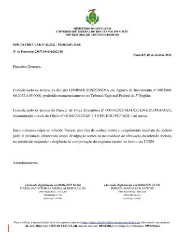 UFRN suspende exigência de comprovante de vacinação