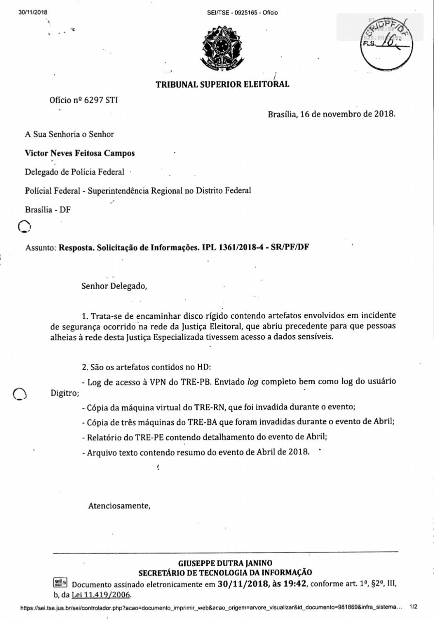 Bomba: Relatório da PF cita invasão a urna eletrônica no Rio Grande do Norte em 2018