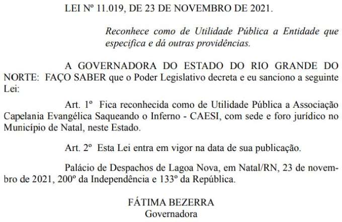 “Saqueando o inferno” se torna utilidade pública no RN