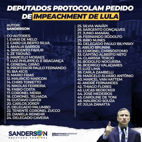 Novo pedido de impeachment de Lula conta com apoio de 47 deputados