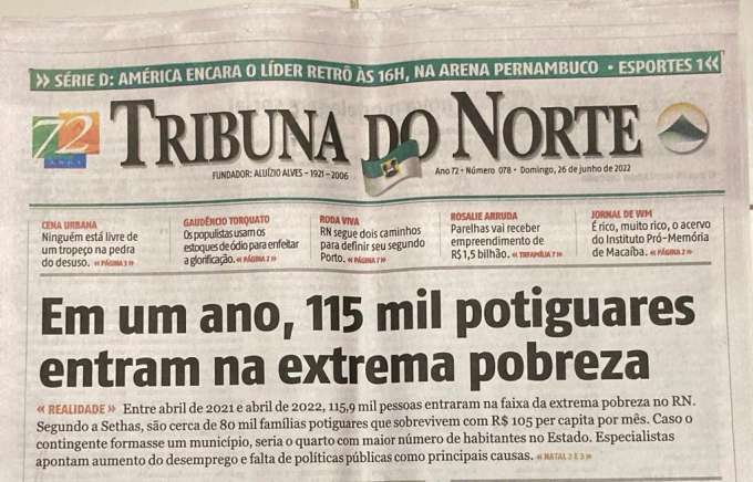 No RN de Fátima, 80 mil famílias estão na extrema pobreza