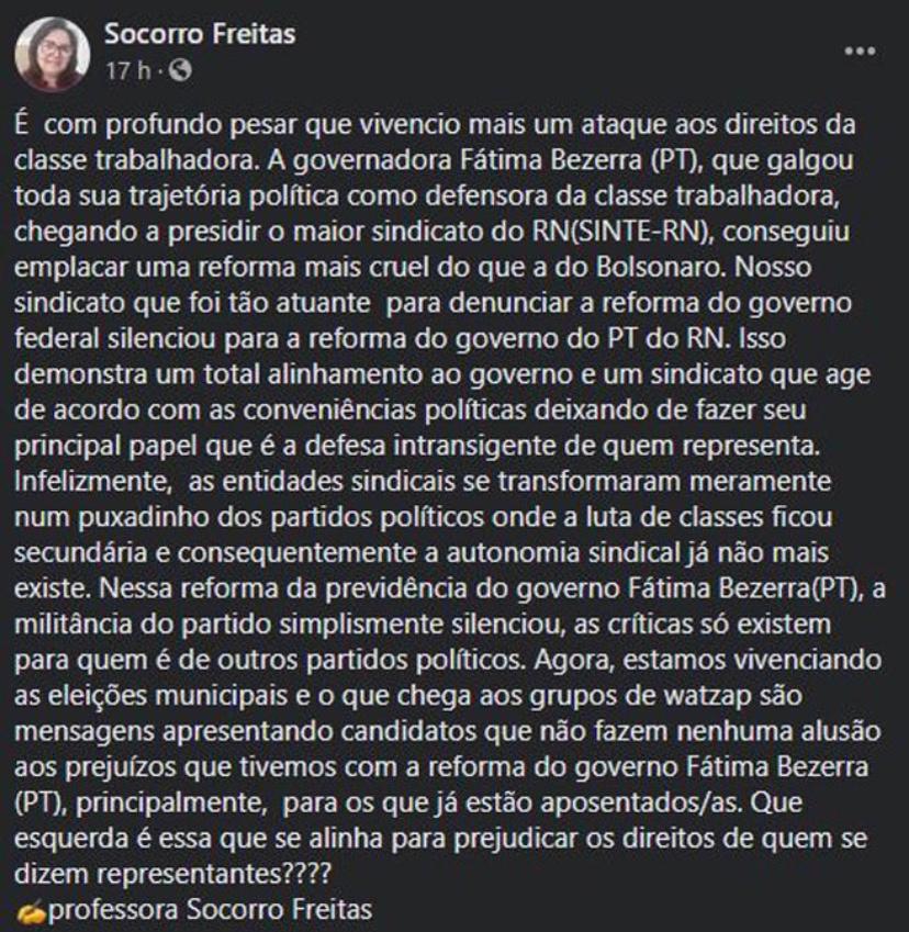 Professora desabafa e diz que Reforma da Previdência de Fátima é muito cruel