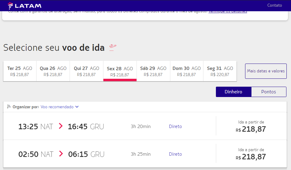 Passagens aéreas partindo de Natal apresentam redução nos valores; trechos podem ser encontrados por menos de R$ 500 Reais