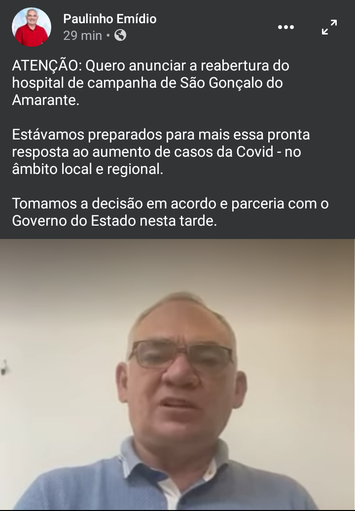Prefeito da Grande Natal anuncia reabertura do Hospital de Campanha