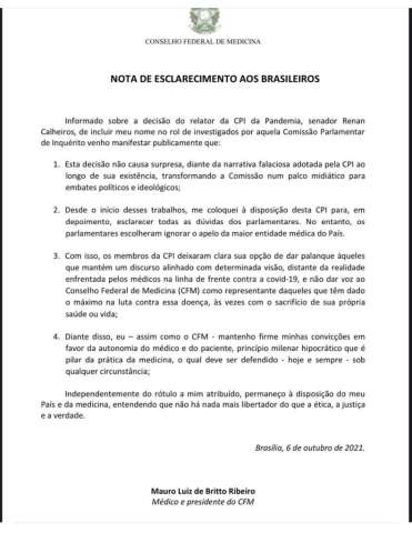 Presidente do Conselho Federal de Medicina dá resposta dura após aviso de indiciamento na CPI da Covid