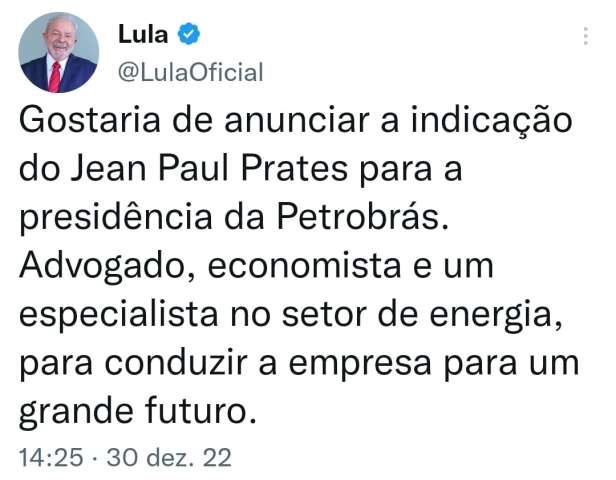 Jean Paul Prates é escolhido para a presidência da Petrobras