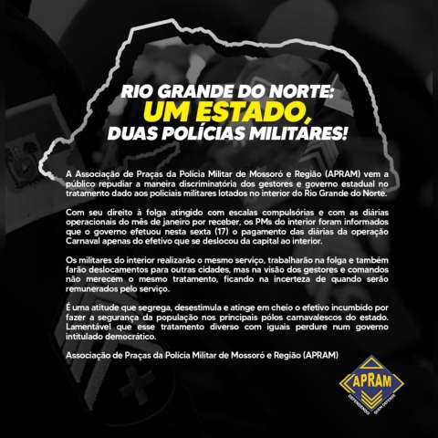 Associação de PMs denuncia “maneira discriminatória do governo no tratamento aos policiais”
