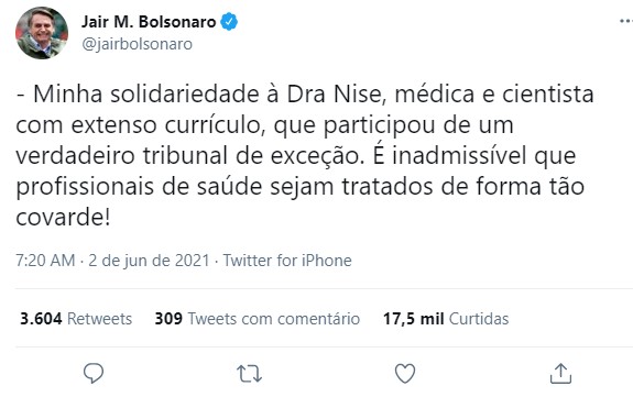 Bolsonaro defende Nise