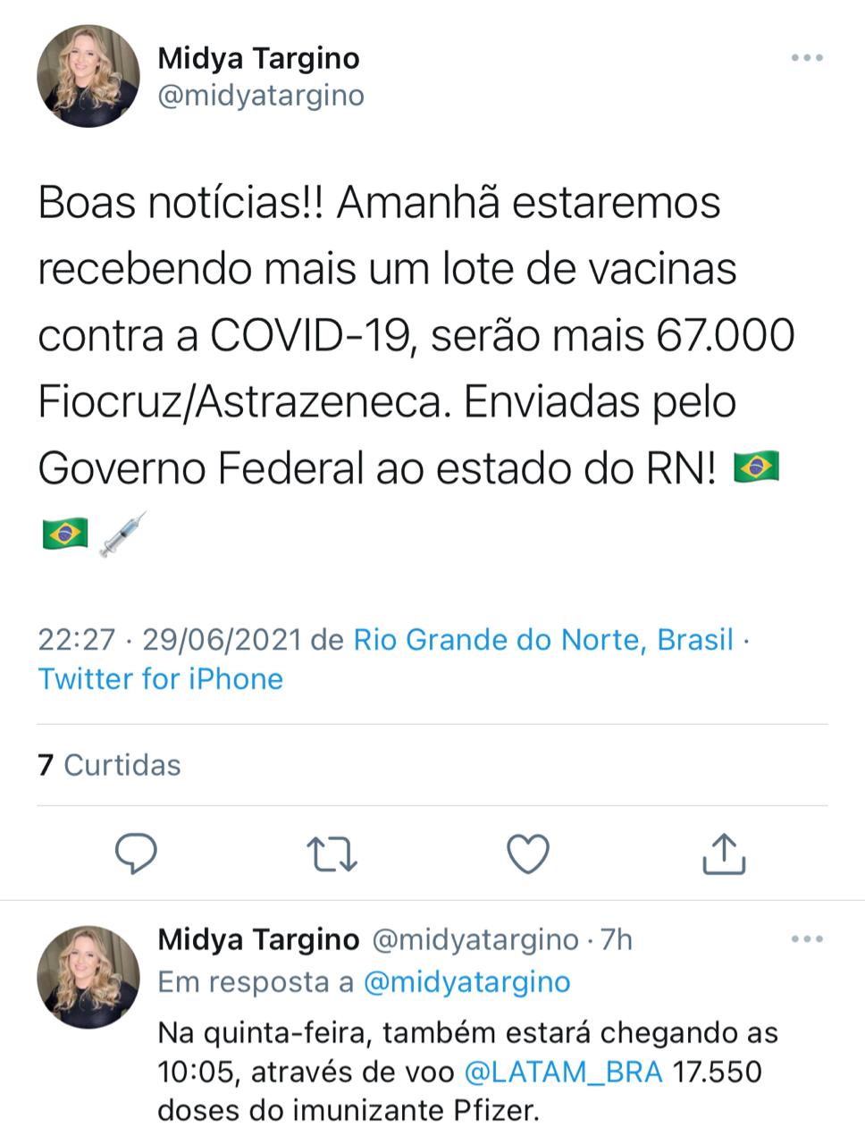 RN recebe nesta quarta-feira (30) mais 67 mil doses de AstraZeneca