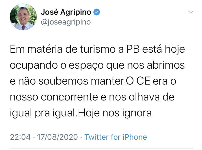 José Agripino repercute crise do turismo no RN