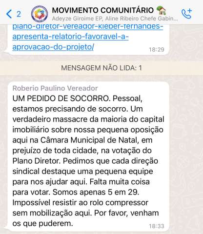 Vereador de esquerda faz convocação para sindicatos tumultuarem votação do Plano Diretor