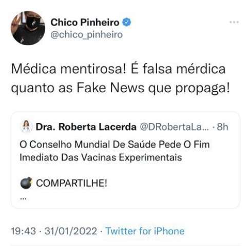 Chico Pinheiro chama Roberta Lacerda de mentirosa