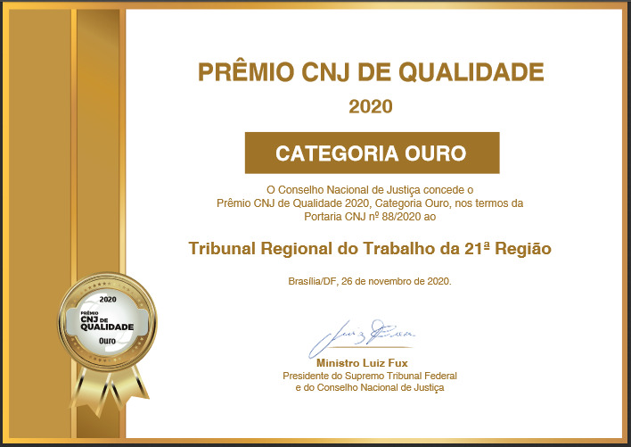 TRT-RN conquista Categoria Ouro no prêmio CNJ de Qualidade 2020
