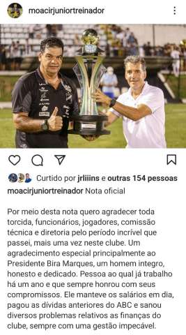 Moacir Júnior deixa comando do ABC