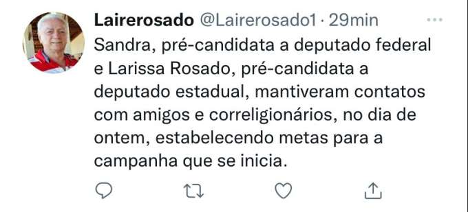 Sandra Rosado para Federal e Larissa para Estadual