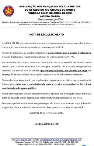 Em nota, Associação dos Praças da PM afirma que “policial não é obrigado a atuar em escala extra”