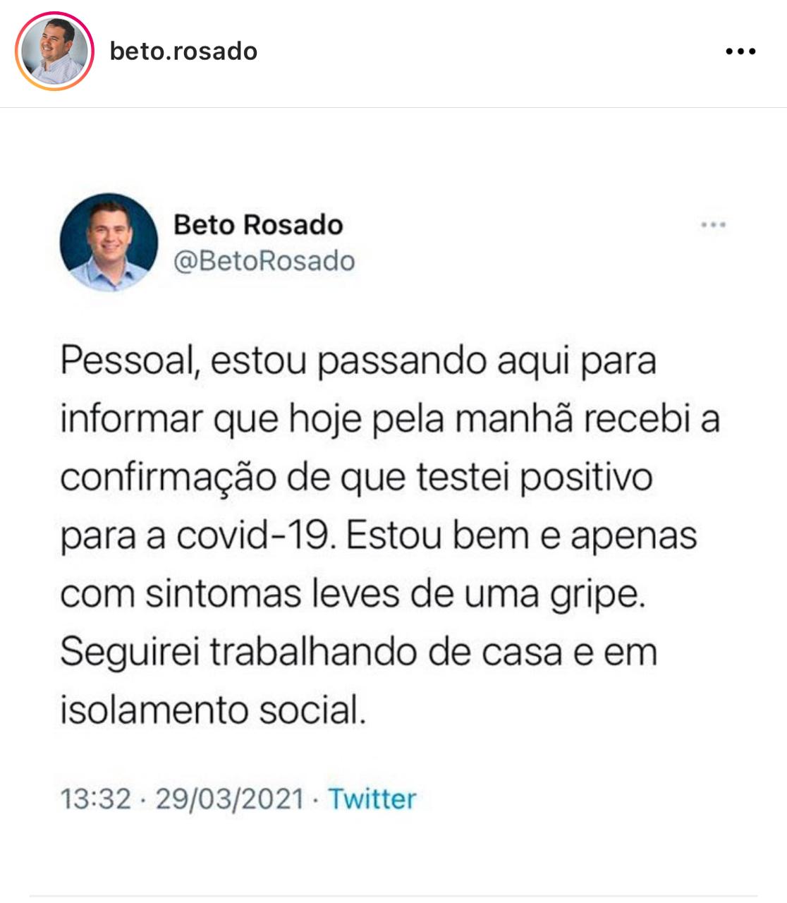 Beto Rosado testa positivo para Covid-19