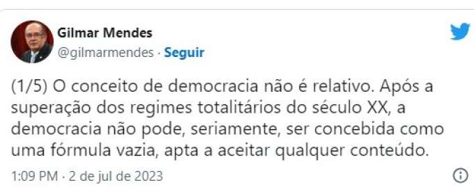 Gilmar Mendes rebate declaração de Lula sobre a Venezuela: ‘Conceito de democracia não é relativo’