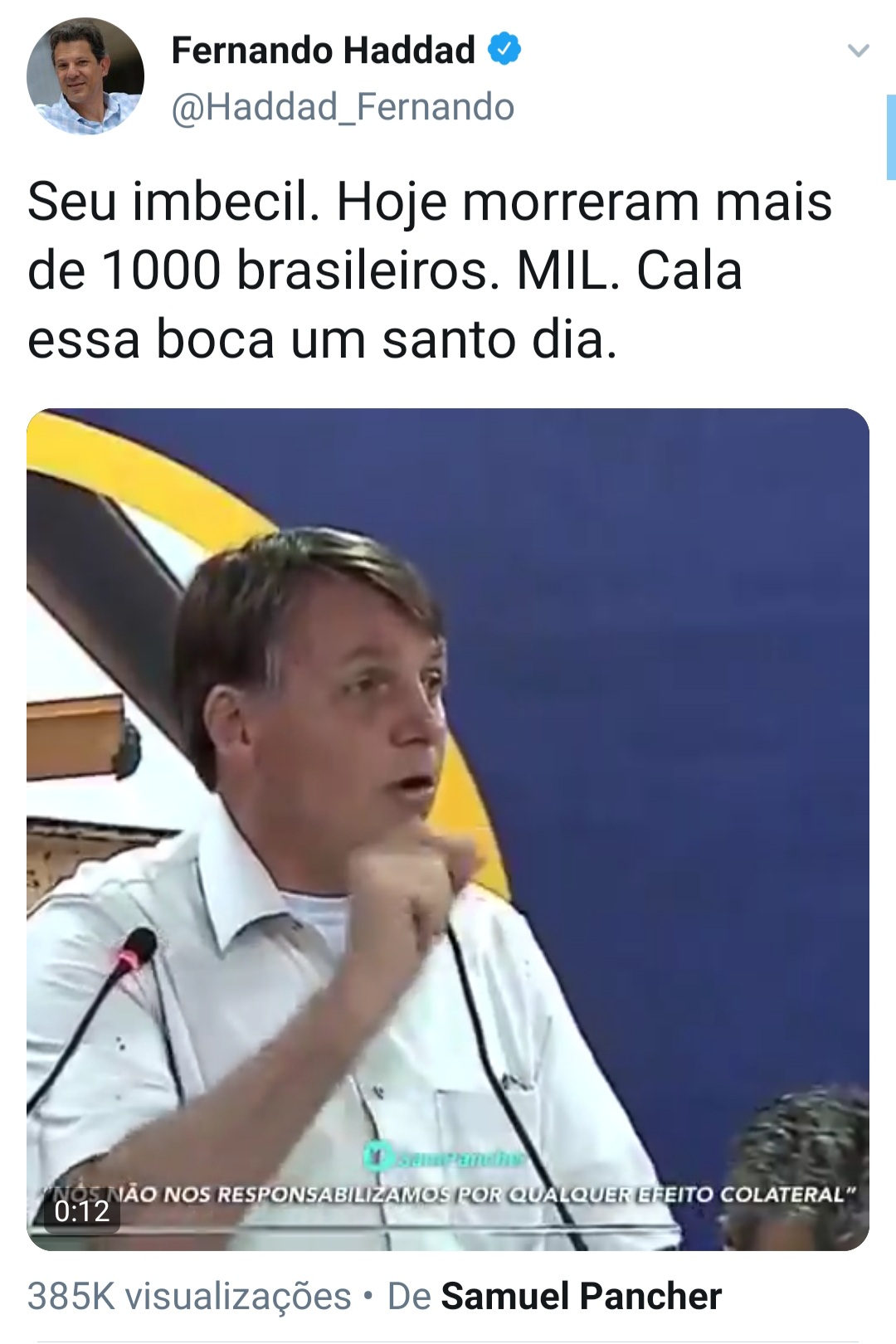 Poste de Lula chama Bolsonaro de 