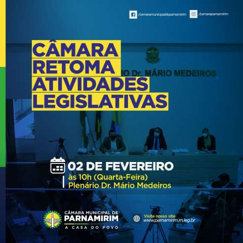 Câmara retorna sessões nesta quarta-feira, com leitura da Mensagem Anual do prefeito Rosano Taveira