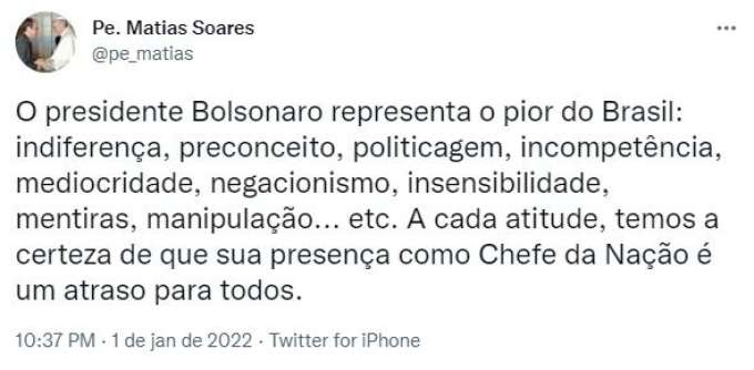 Padre de Mirassol não poupa críticas a Bolsonaro: “representa o pior do Brasil