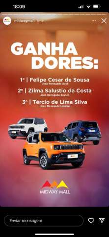 Midway Mall realiza sorteio de três Jeeps Renegade em comemoração aos seus 18 anos 