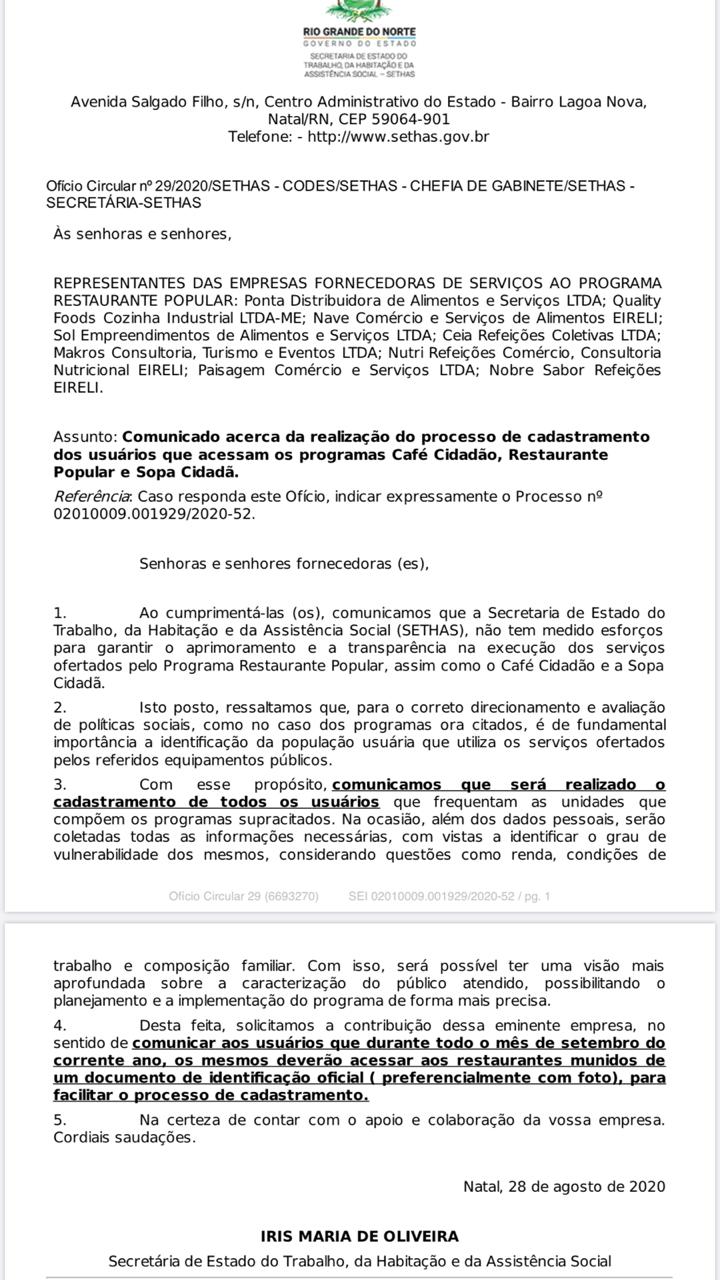 Governo Fátima quer cadastro das pessoas que utilizam Restaurantes Populares