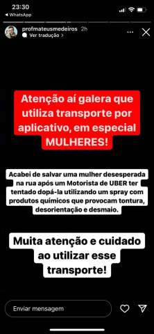Professor denuncia que mulheres estão sendo dopadas por motorista por aplicativo em Natal